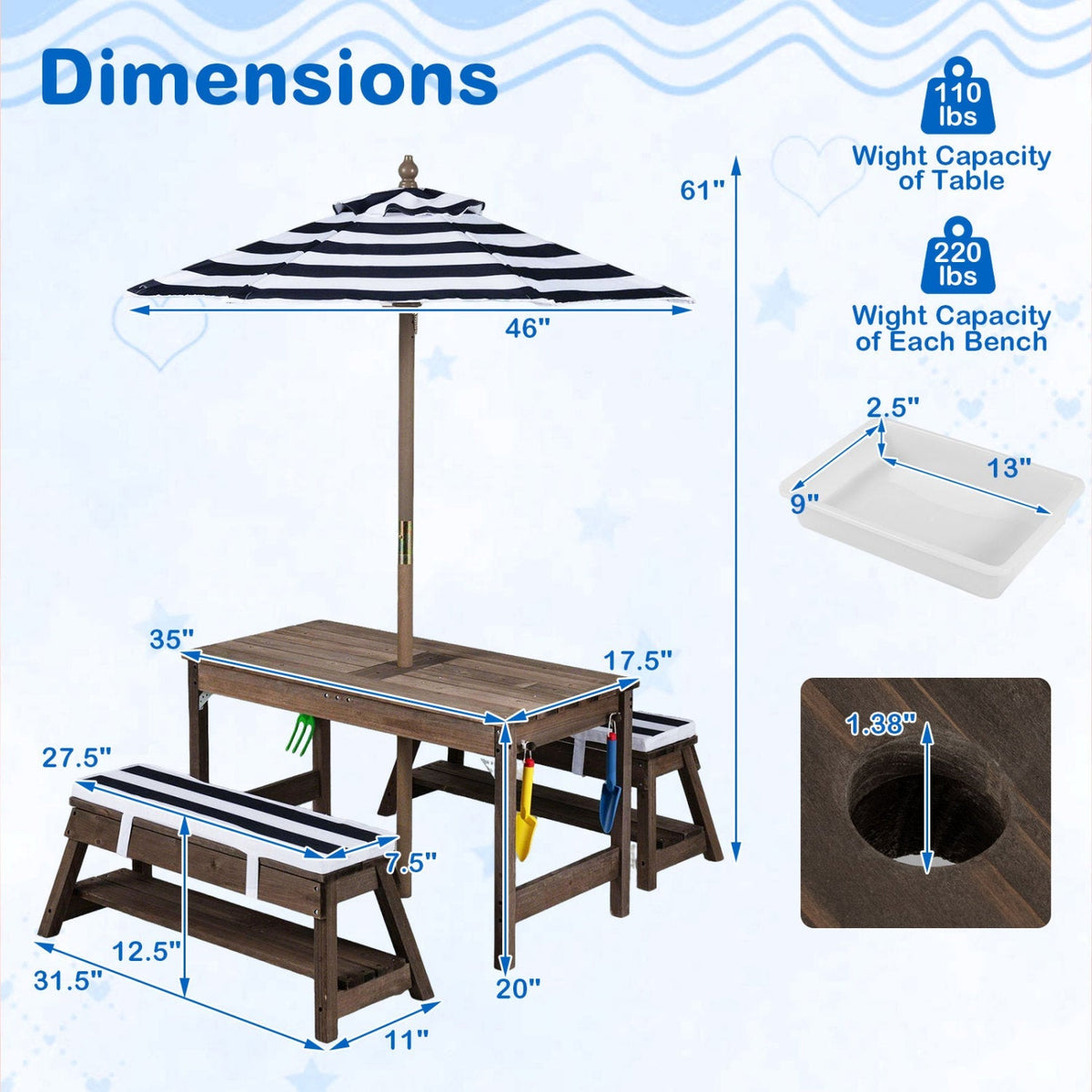 Sandcastle Picnic Table with Umbrella & Sand Boxes