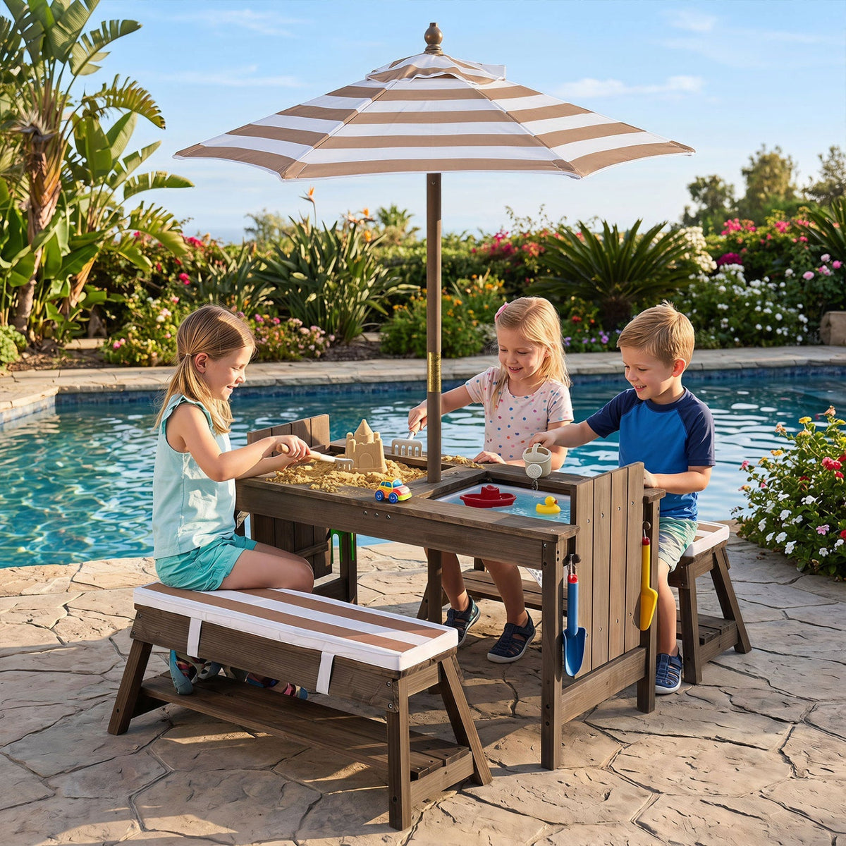 Sandcastle Picnic Table with Umbrella & Sand Boxes