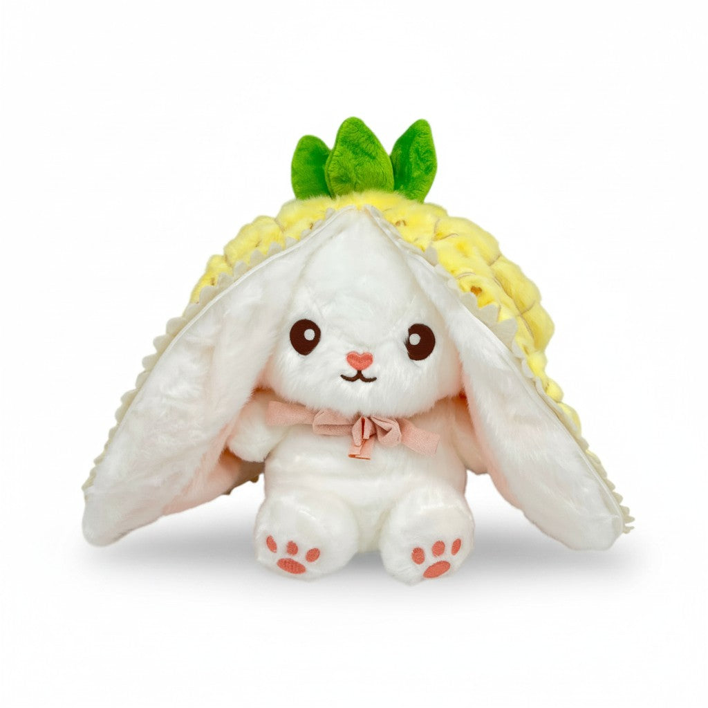 Reversible Strawberry Bunny Plush Toy Soft Polyester Stuffed Animal for Kids Hide and Seek Transforming Toy