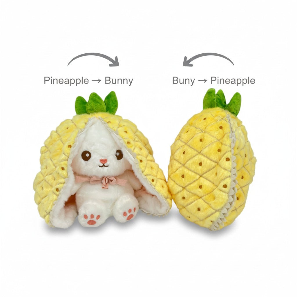Reversible Strawberry Bunny Plush Toy Soft Polyester Stuffed Animal for Kids Hide and Seek Transforming Toy
