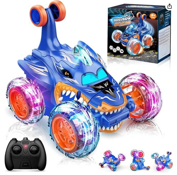 Shark-Style RC Stunt Car with LED Lights, USB Rechargeable