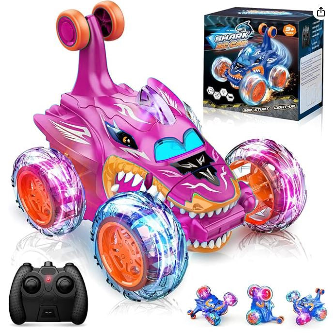 Shark-Style RC Stunt Car with LED Lights, USB Rechargeable