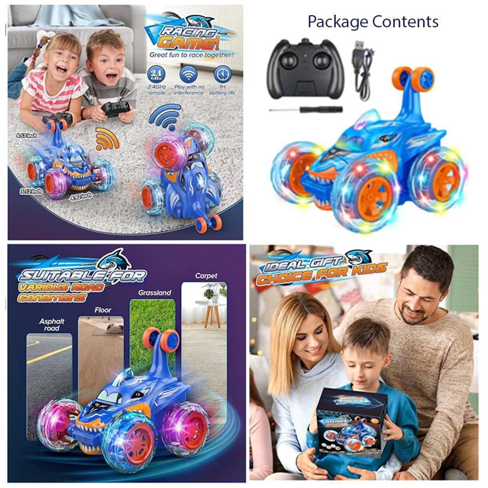 Shark-Style RC Stunt Car with LED Lights, USB Rechargeable