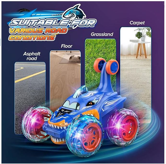 Shark-Style RC Stunt Car with LED Lights, USB Rechargeable