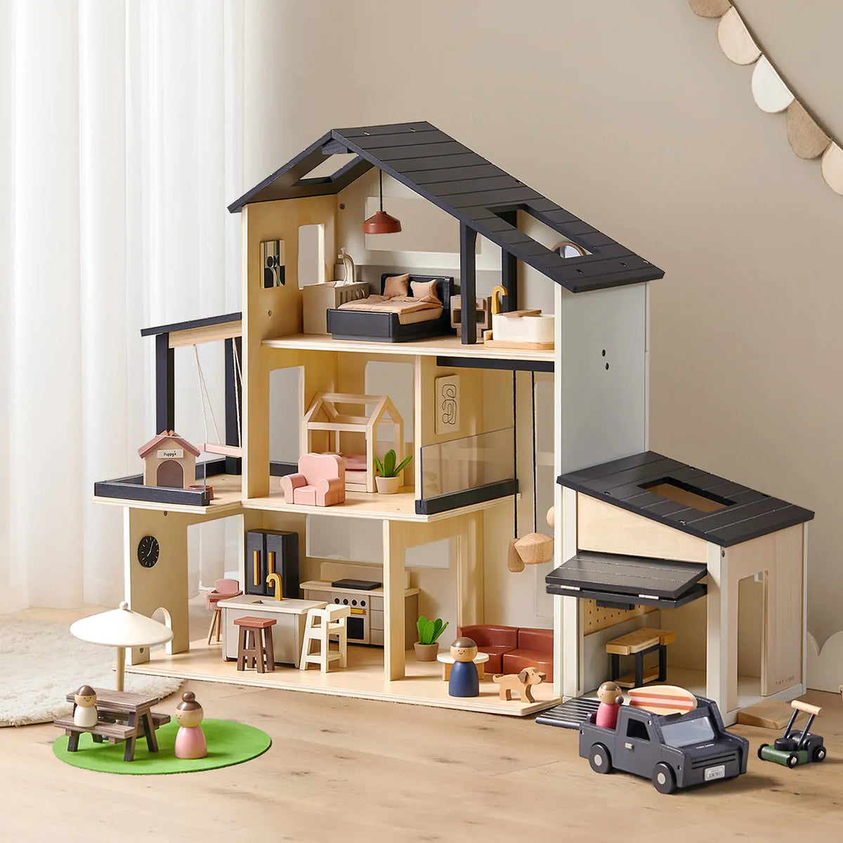 Tiny Land Black Dollhouse, Garage & Dolls Gift Set — product image 2 of 11