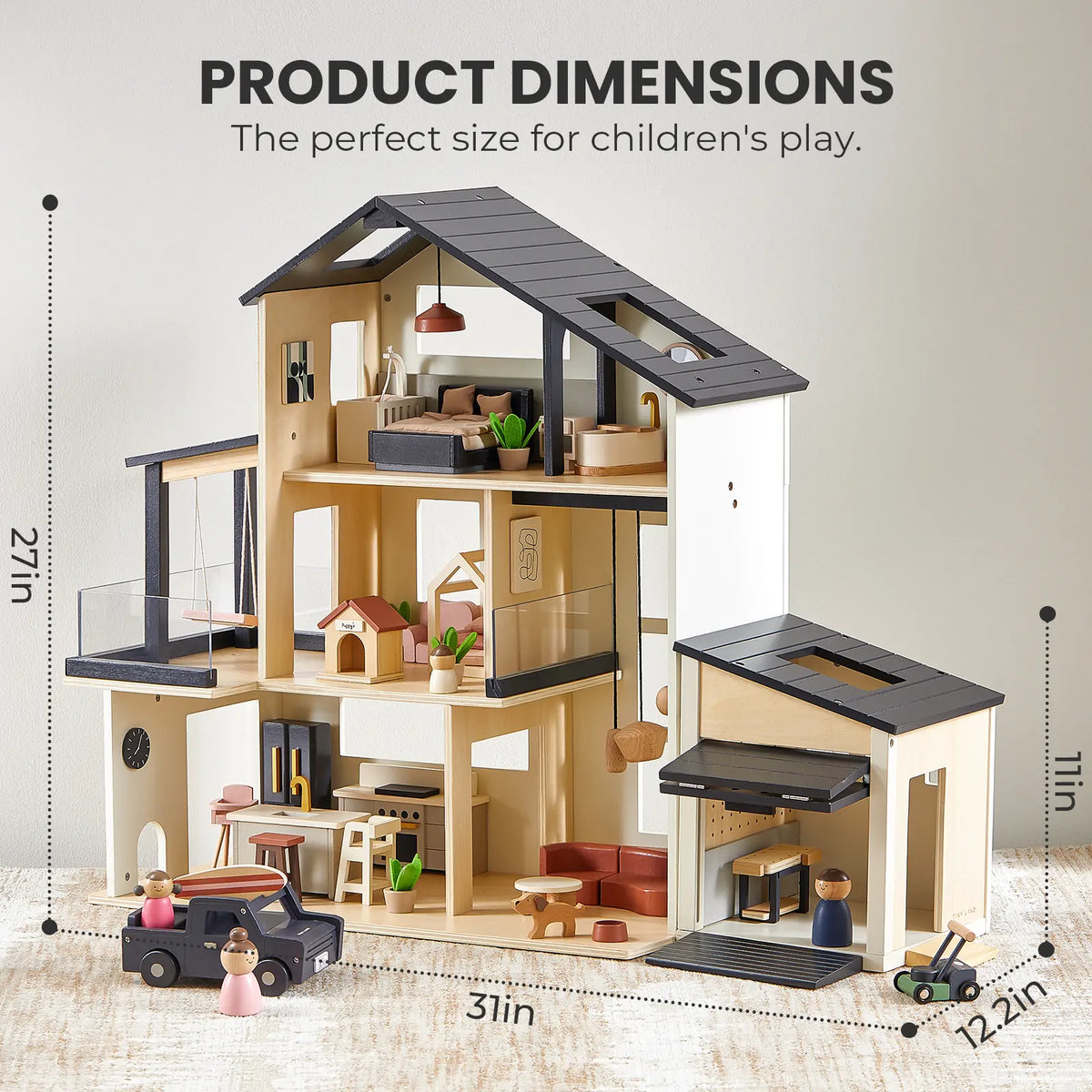 Tiny Land Black Dollhouse, Garage & Dolls Gift Set — product image 6 of 11