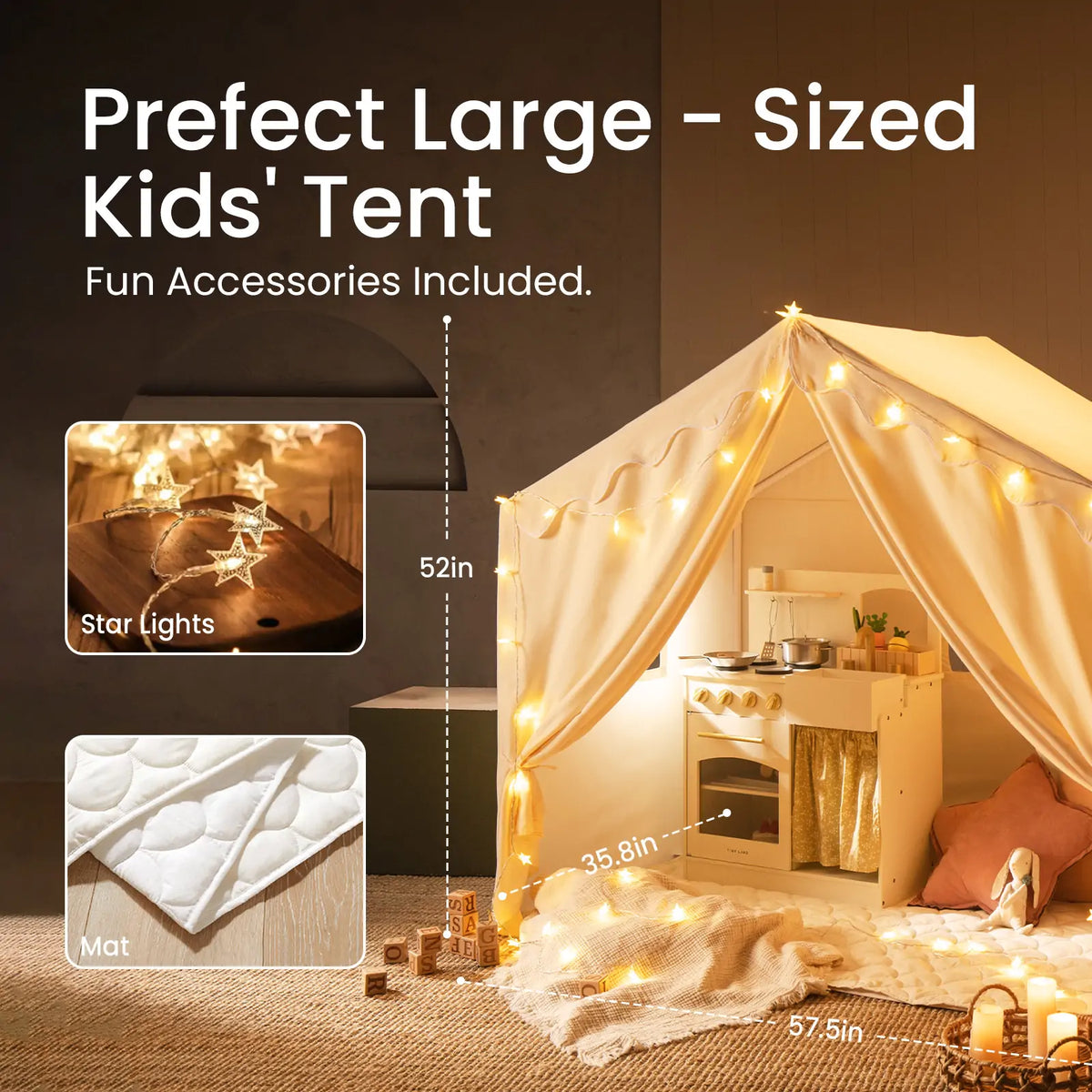 Tiny Land Kids Tent – Large Cozy Tent with Star Lights — product image 10 of 18