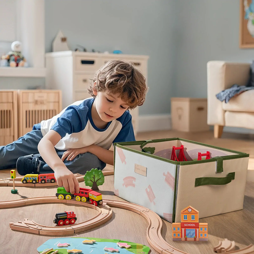 Tiny Land 110-Piece Wooden Train Set with Folding Storage Box — product image 2 of 10