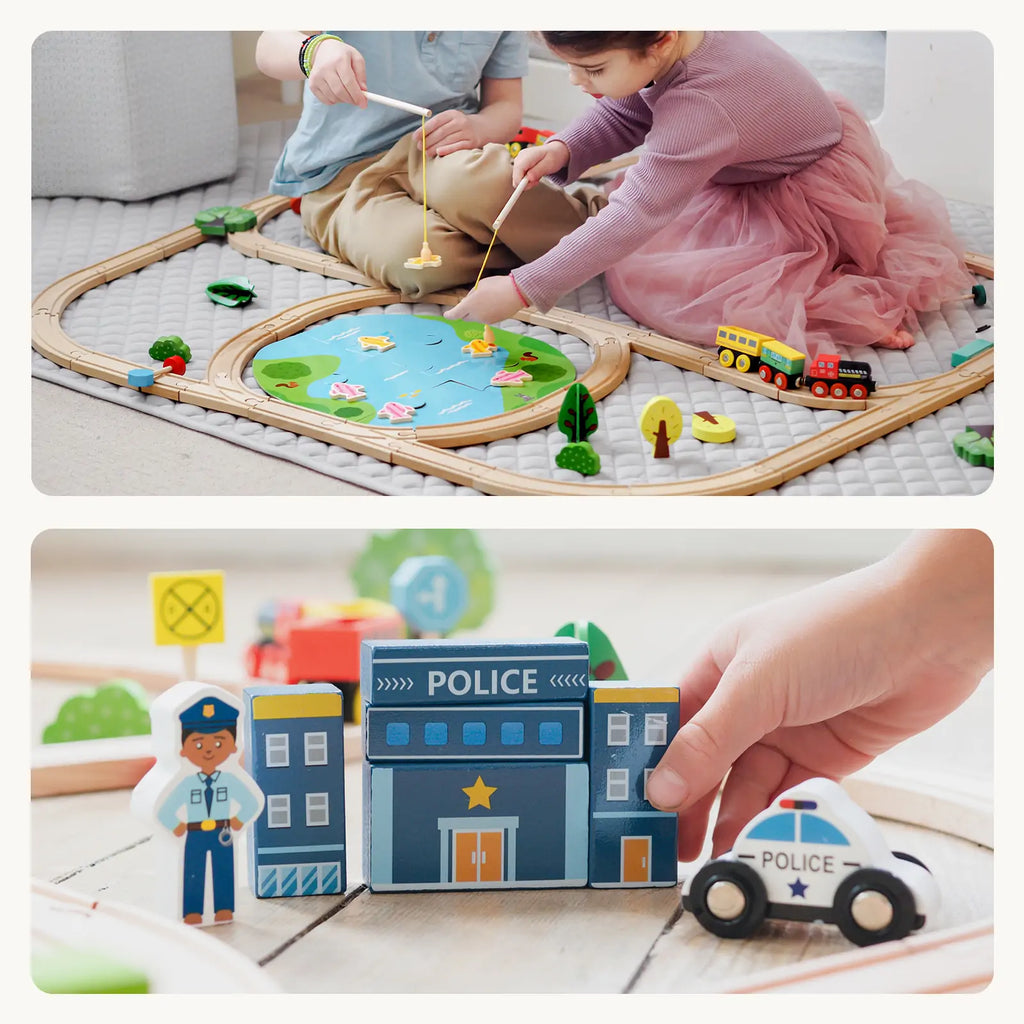 Tiny Land 110-Piece Wooden Train Set with Folding Storage Box — product image 7 of 10