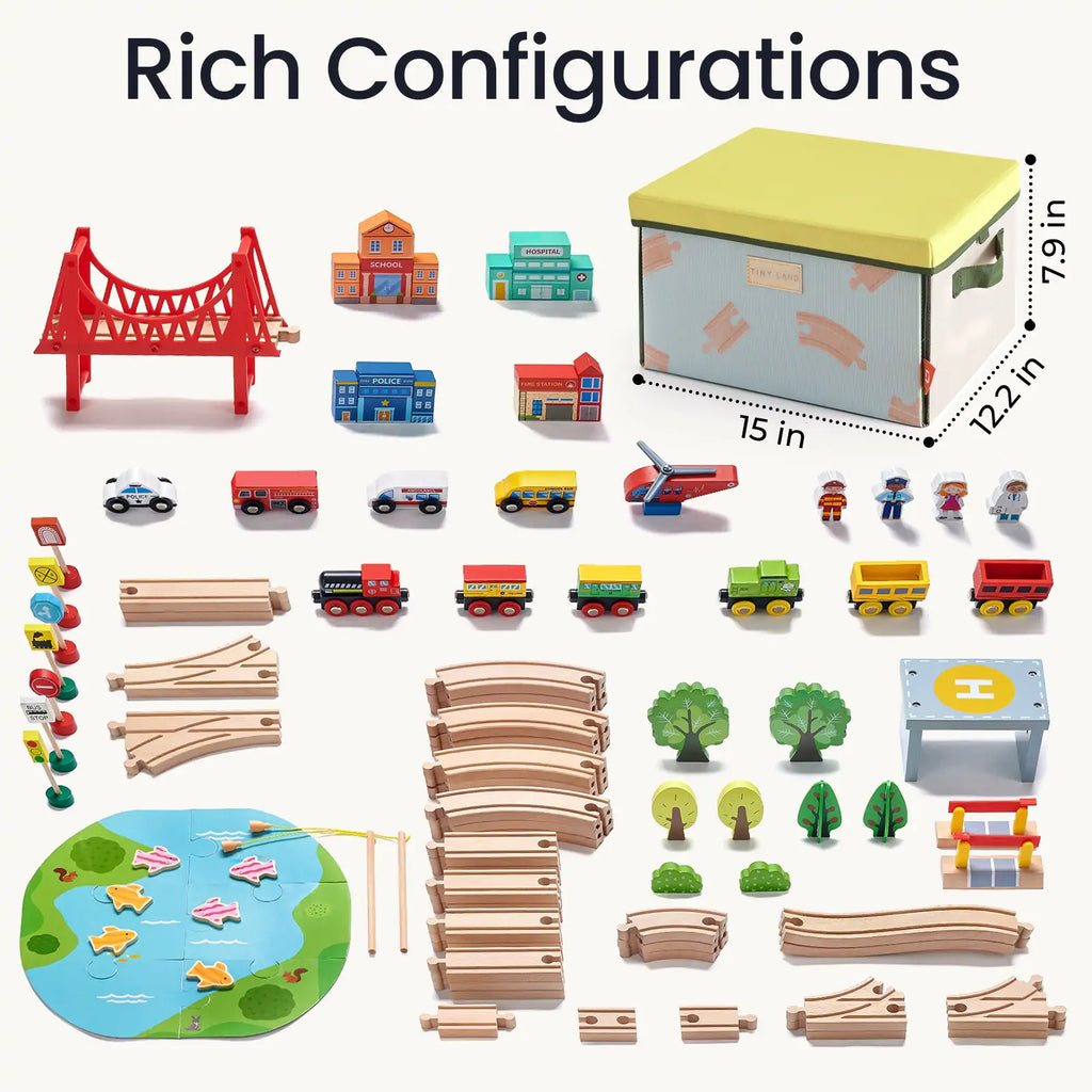 Tiny Land 110-Piece Wooden Train Set with Folding Storage Box — product image 8 of 10