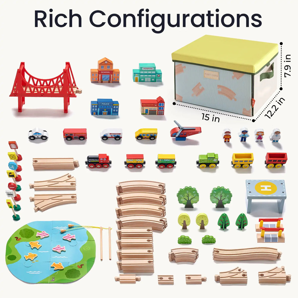 Tiny Land 110-Piece Wooden Train Set with Folding Storage Box — product image 8 of 10