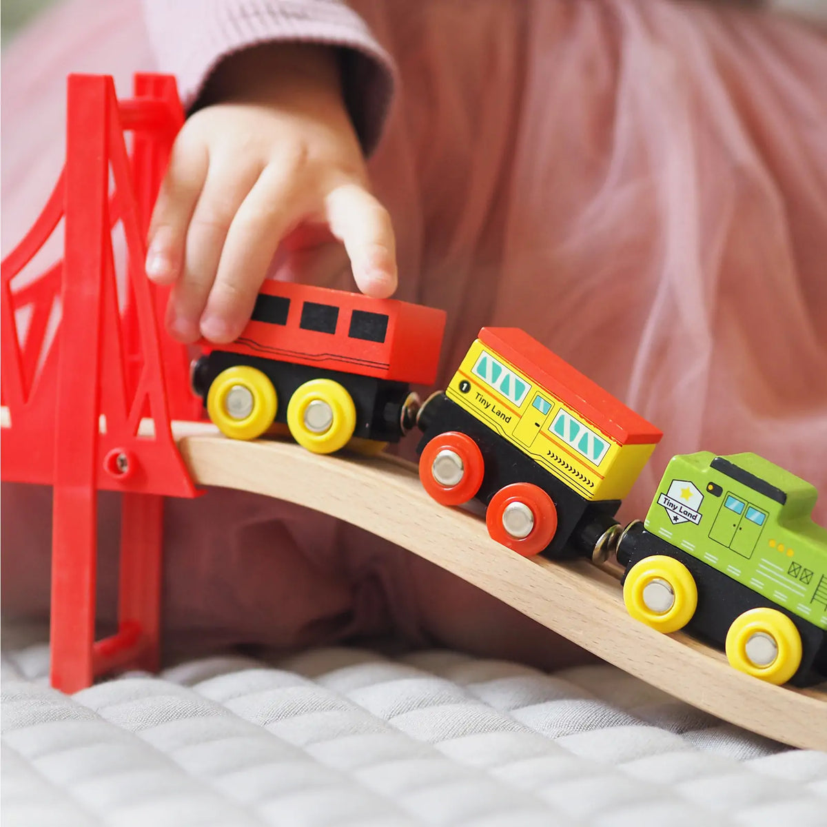 Tiny Land 110-Piece Wooden Train Set with Folding Storage Box — product image 9 of 10