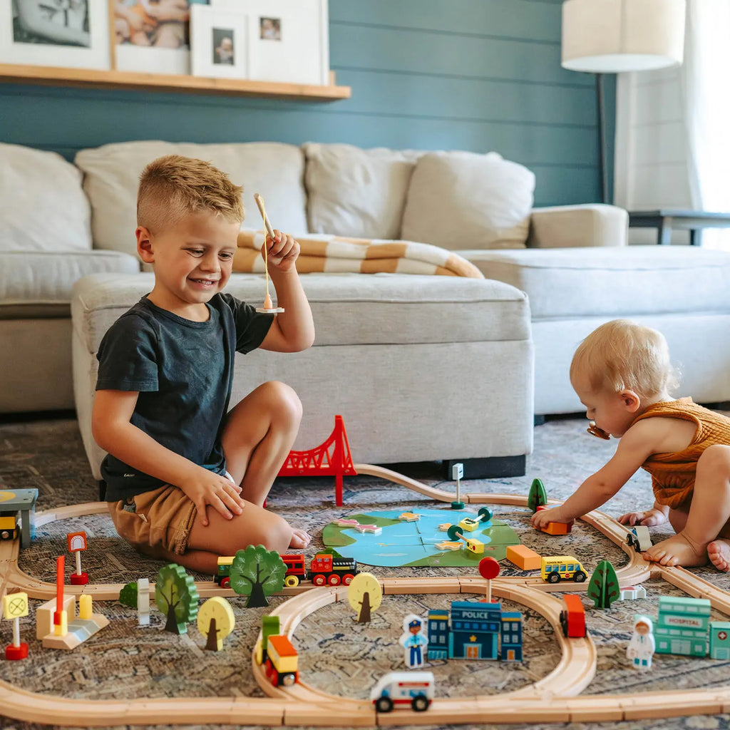 Tiny Land 110-Piece Wooden Train Set with Folding Storage Box — product image 4 of 10