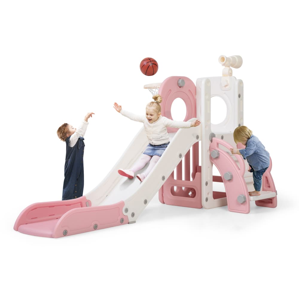 TOBBI & NYEEKOY 6-in-1 Toddler Slide Playset with Basketball Hoop — product photo 1 of 7