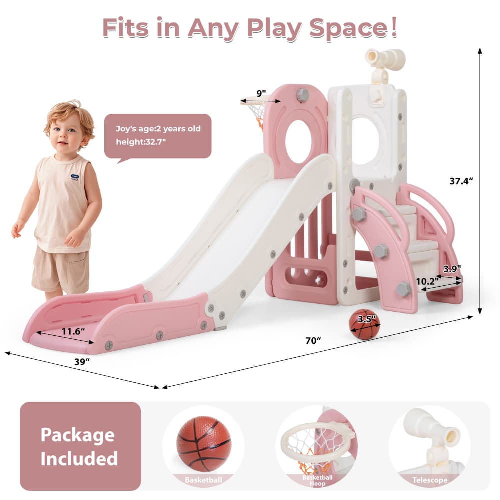 TOBBI & NYEEKOY 6-in-1 Toddler Slide Playset with Basketball Hoop — product photo 3 of 7