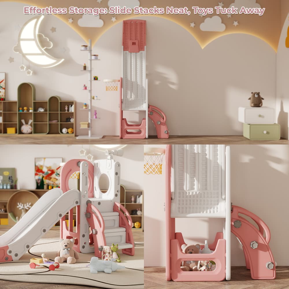 TOBBI & NYEEKOY 6-in-1 Toddler Slide Playset with Basketball Hoop — product photo 4 of 7