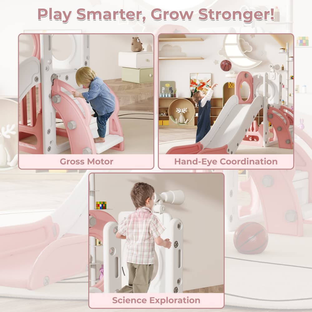 TOBBI & NYEEKOY 6-in-1 Toddler Slide Playset with Basketball Hoop — product photo 5 of 7