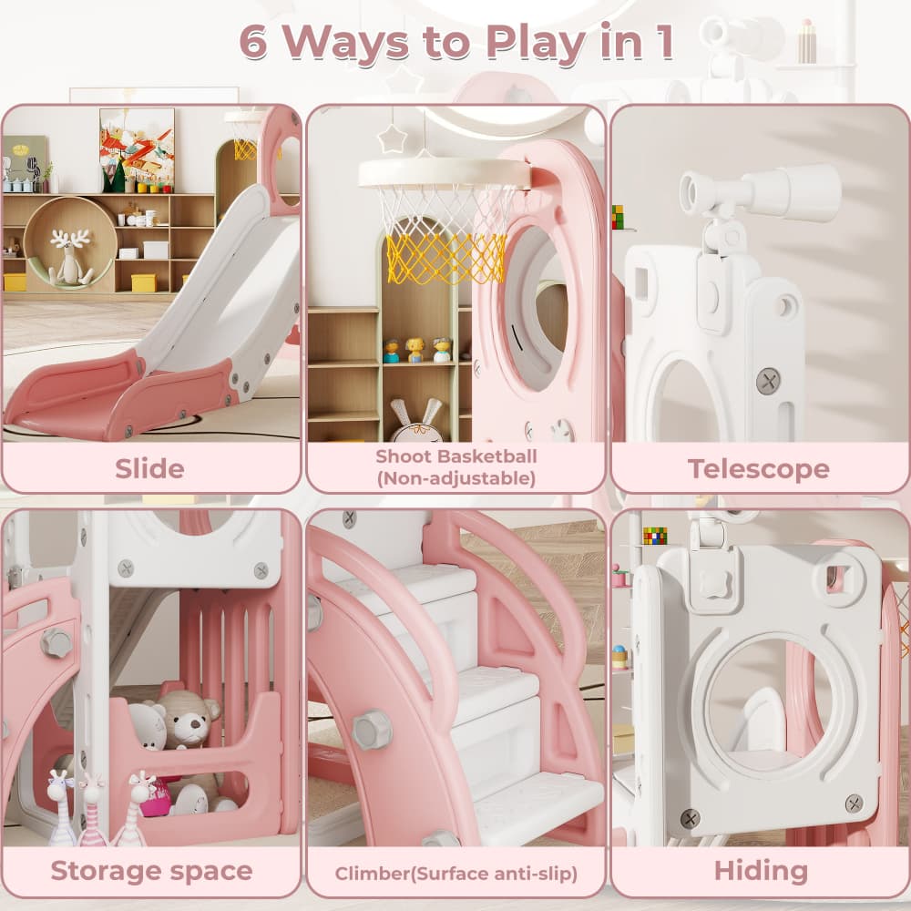 TOBBI & NYEEKOY 6-in-1 Toddler Slide Playset with Basketball Hoop — product photo 6 of 7