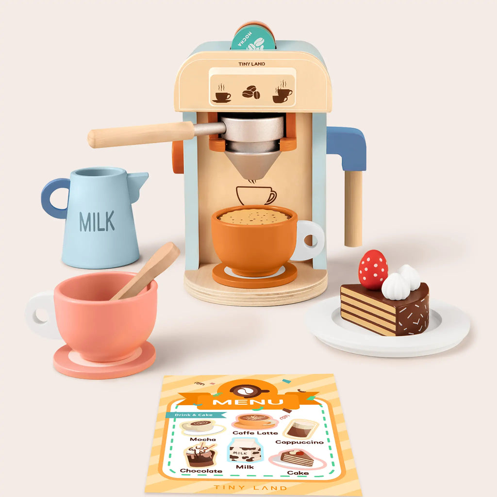 Tiny Land® Play Kitchen Accessories – Children’s Coffee Maker: Wooden Kids Play Coffee Maker Set