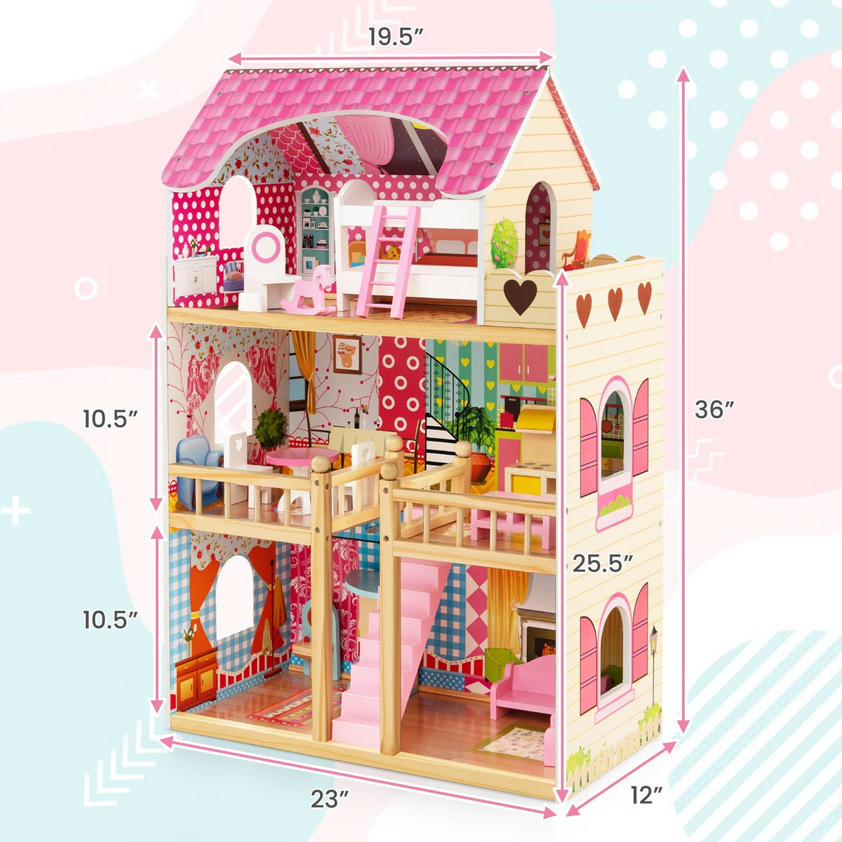 Rosebud Three-Story Dollhouse — 6 Rooms
