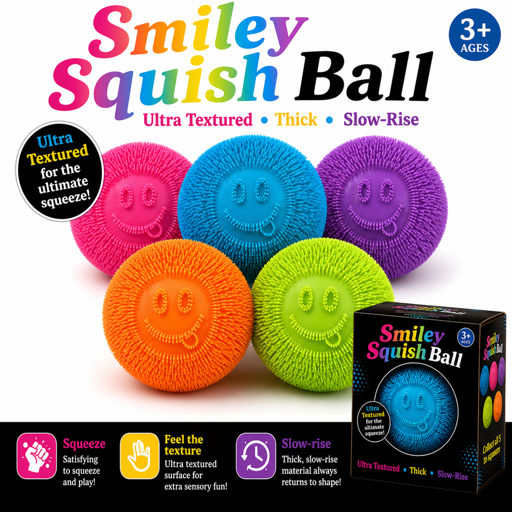 Textured Smiley Squish Ball Sensory Toy, Ages 3+
