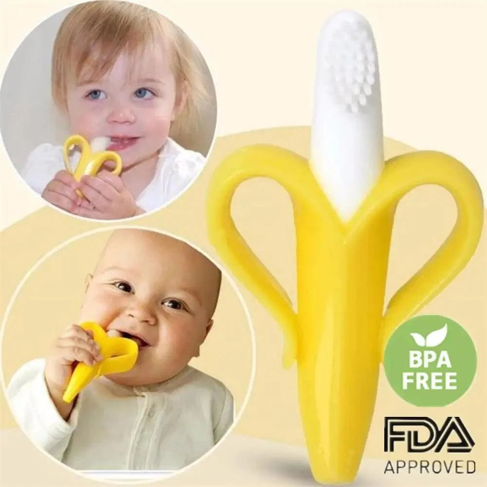 Baby Teether Toys Toddle Safe Banana Teething Ring Silicone Chew Dental Care Toothbrush Nursing Beads Gift For Infant