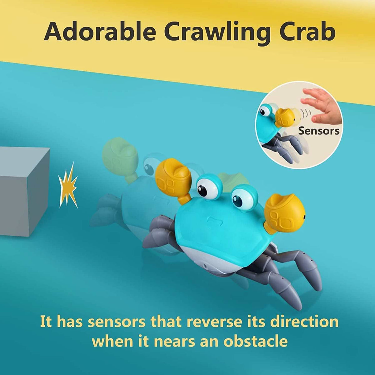 Close-up view of the interactive crawling crab baby toy