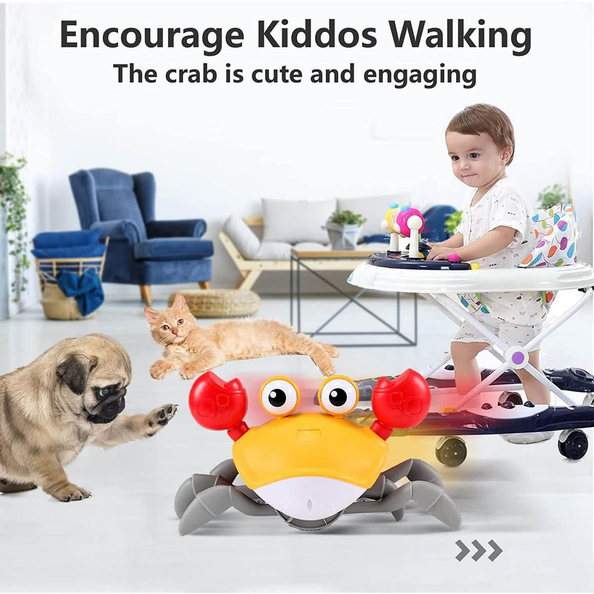 Full view of the interactive crawling crab baby toy
