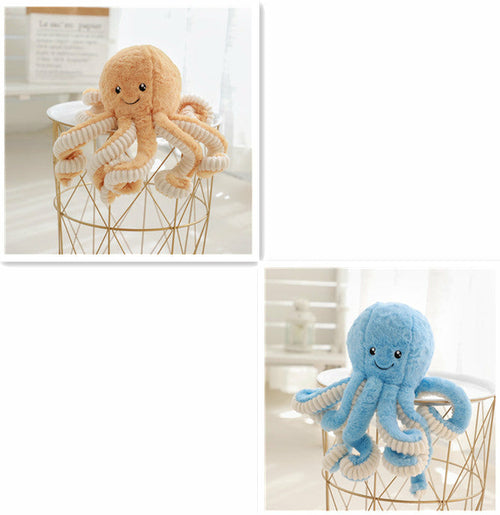 Tan and blue octopus plush color examples