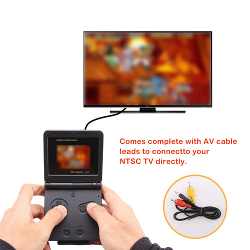 PVP handheld connected to a television by an AV cable
