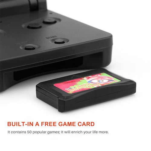 Game cartridge partly inserted into folding handheld console