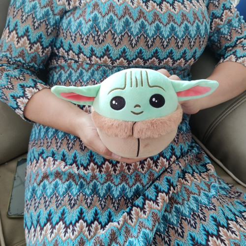 Small green-eared plush held in two hands