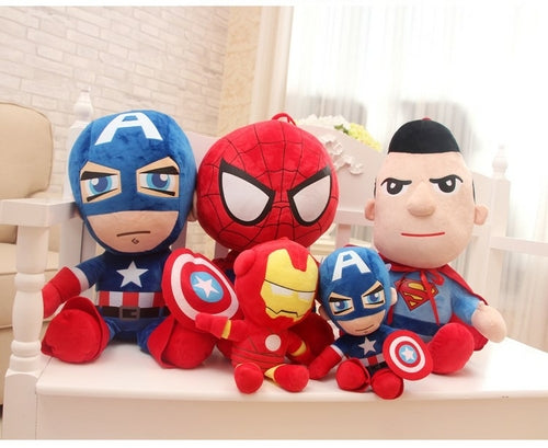 Captain America, Spider-Man and Superman plush characters