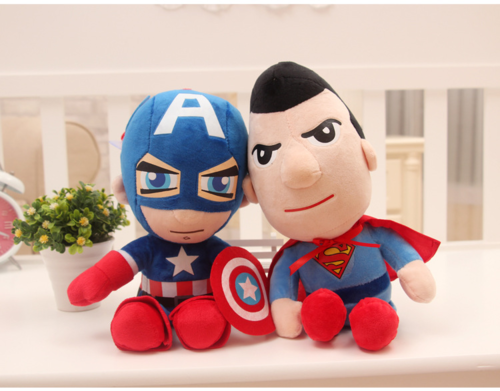 Captain America and Superman plush characters side by side