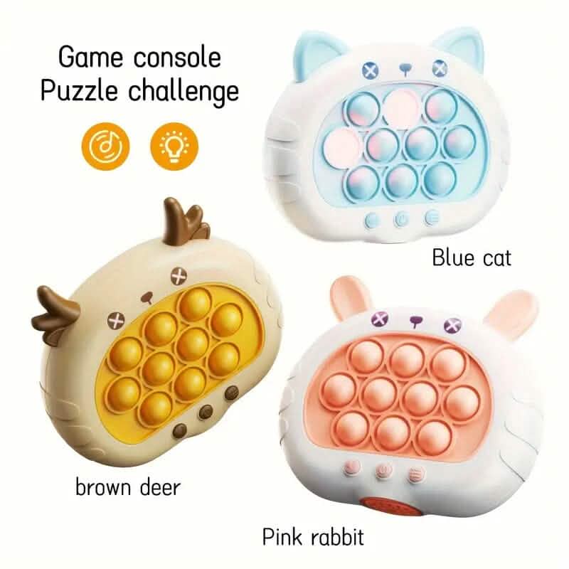 electronic whack-a-mole style game console arranged for display