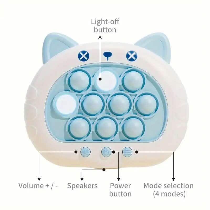 The electronic whack-a-mole style game console in playful arrangement