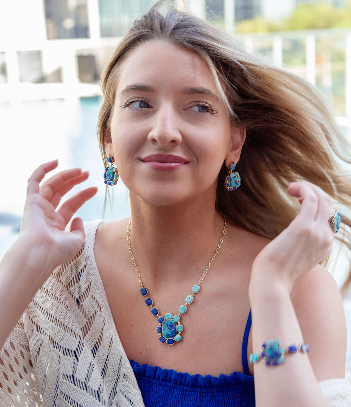 Duality Blue Lapis and Turquoise Golden Pendant Necklace - Maven Couture IncNecklaces