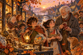 Pipkin, Puddle, Ada, and the Keeper welcome a lost toy boat home at dawn.