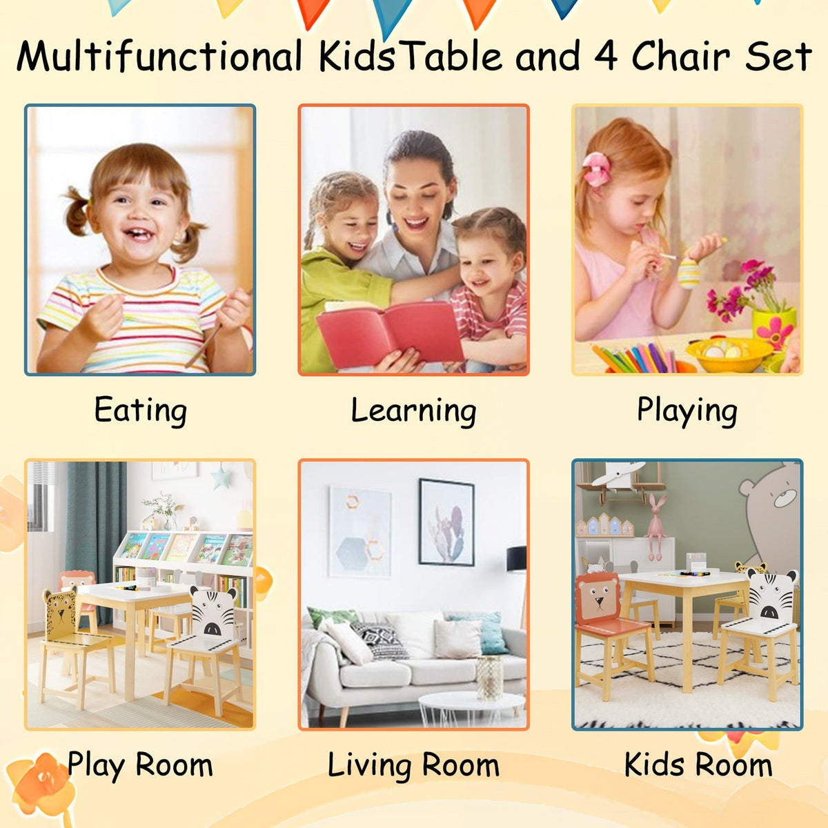 Animal Friends Kids Table & Chairs: 5 Pieces