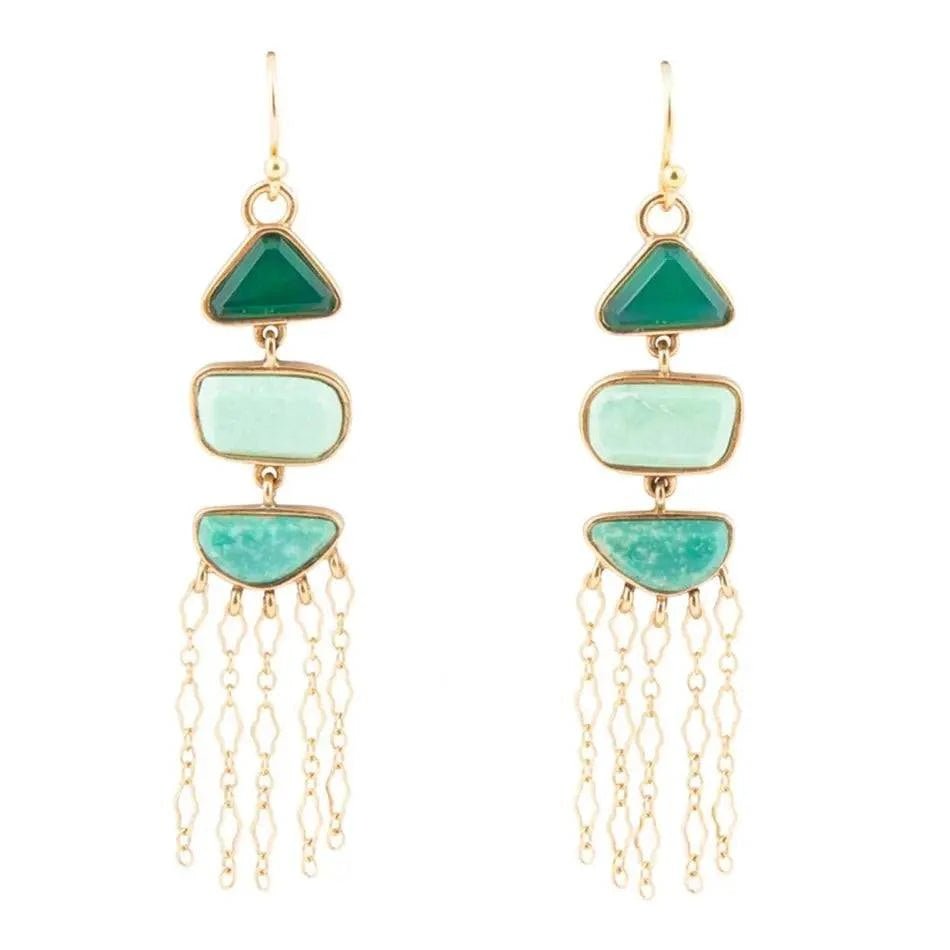 Green Multi Stone Golden Drop Earrings - Maven Couture IncEarrings