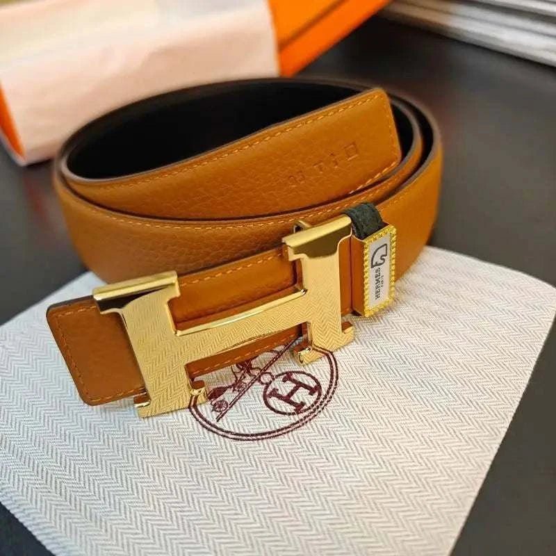 Hermes Men Gold Buckle Belt 'Brown' - Maven Couture Inc