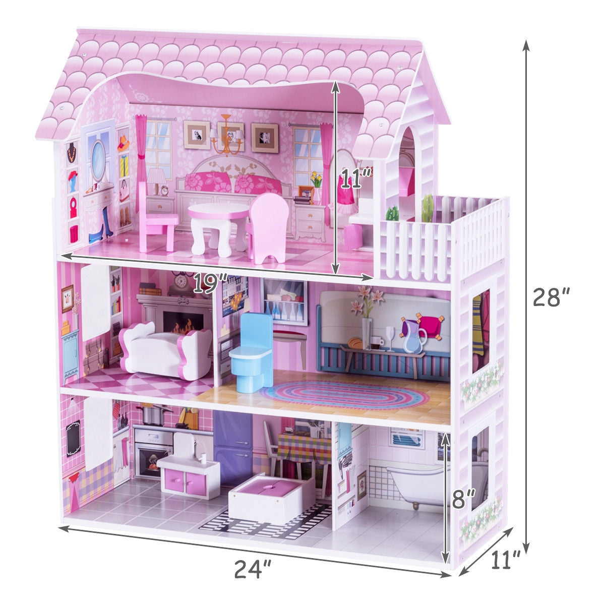 Rosebud 28-Inch Dollhouse with Furniture