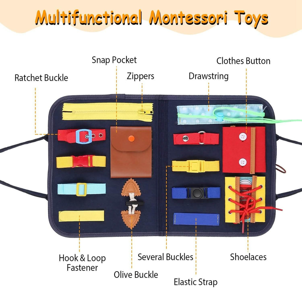 Detailed look at the felt busy board sensory activity toy