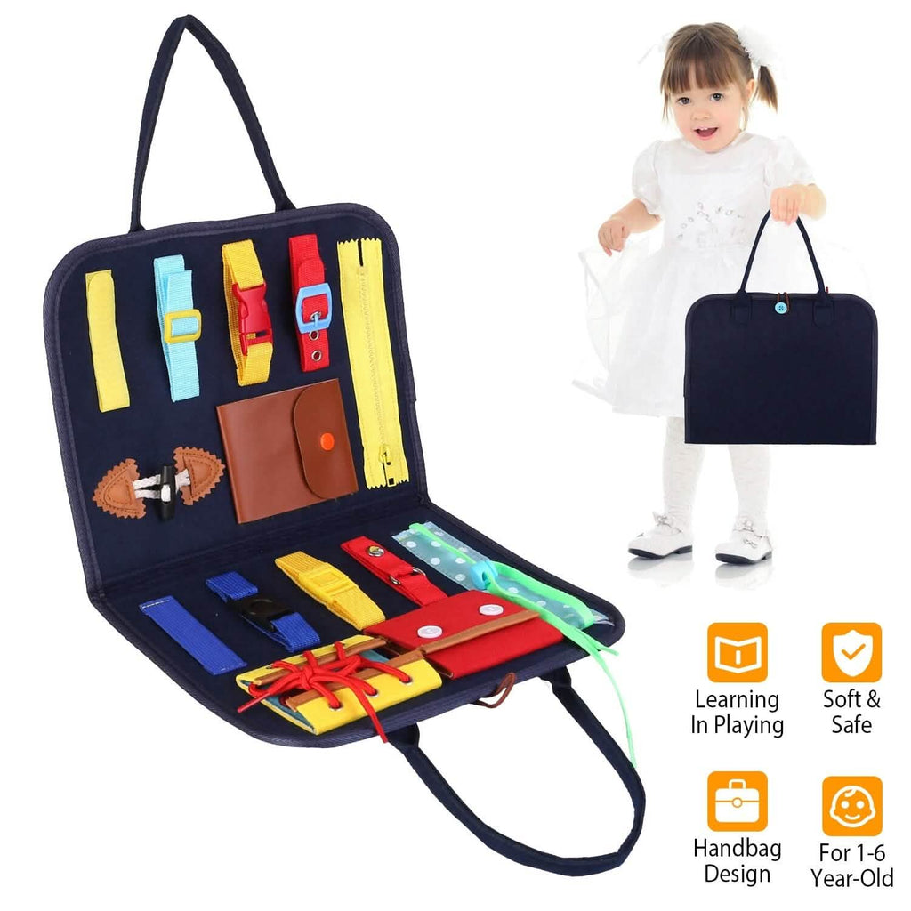The felt busy board sensory activity toy in playful arrangement