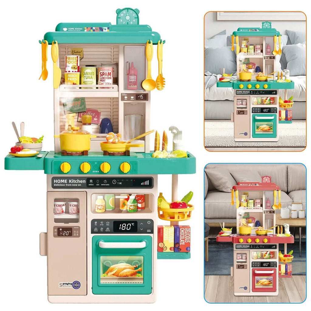Another angle of the kids pretend play kitchen set with accessories