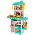Close-up view of the kids pretend play kitchen set with accessories