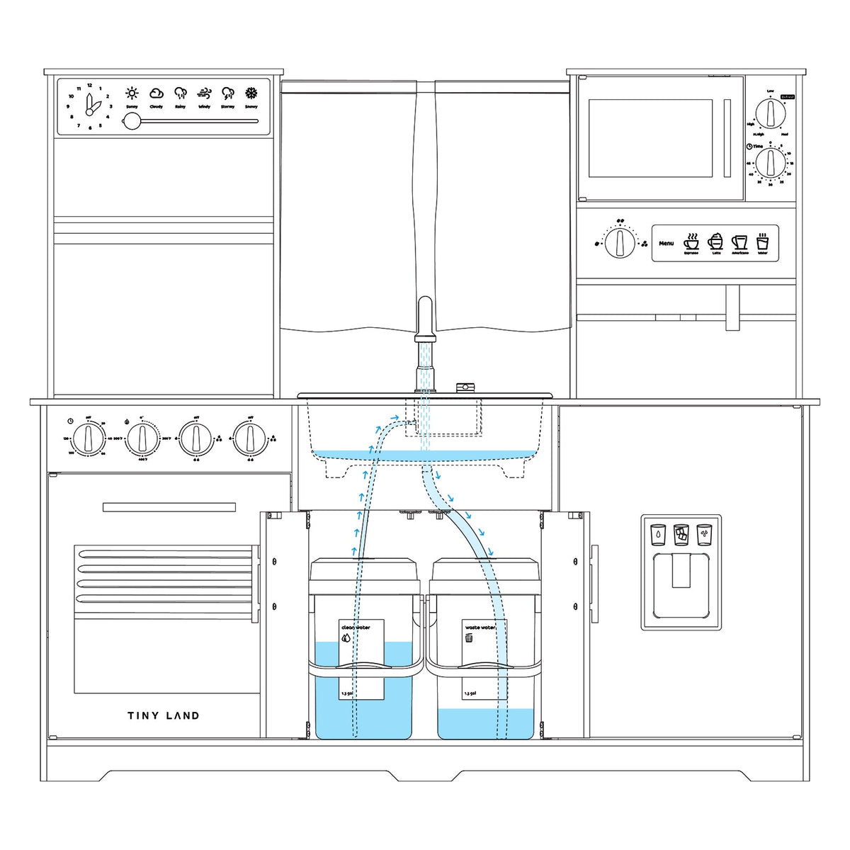 Tiny Land Play Kitchen with Running Water - Iconic Aqua Kitchen in Cream — product image 5 of 12