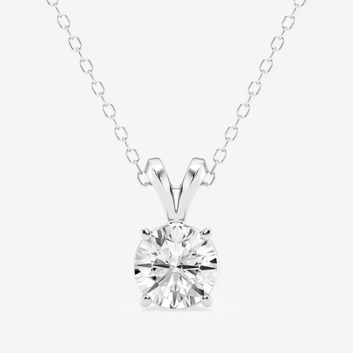 Lab Grown Diamond Pendant featuring a 0.75 carat round brilliant diamond set in 14K white gold over sterling silver with a split bail design and cable chain
