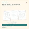 The Little Lantern printable activity pack with previews of lantern coloring, bubble counting and a woodland maze.