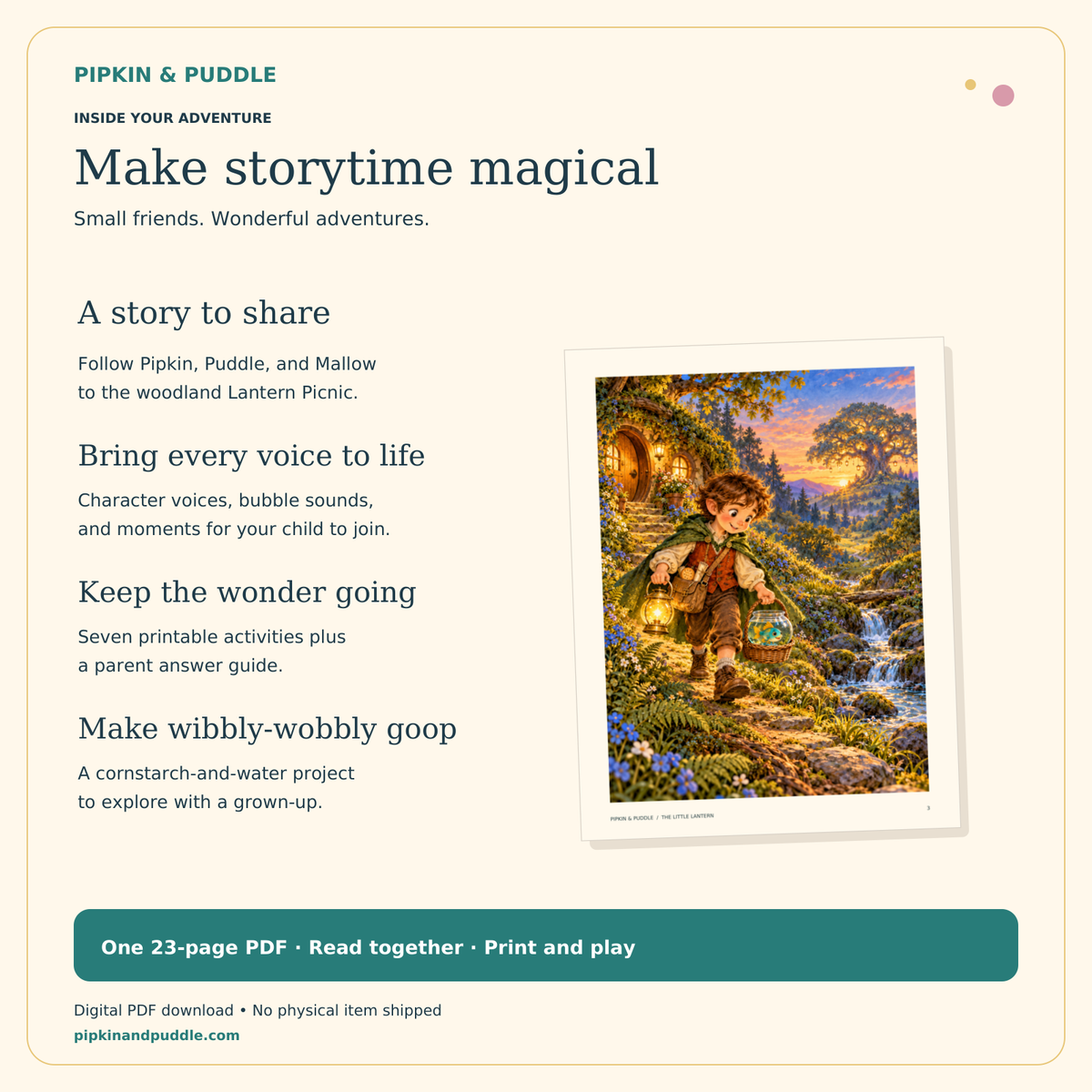 What is included in The Little Lantern story and activity bundle: illustrated story, character voices, printable activities and a family project.